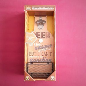 On Tap! Bottle Opener with Basket & Magnetic Cap Collector